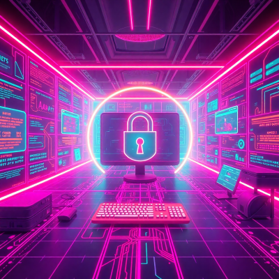 OPSEC guide visualization with vaporwave aesthetics showing security best practices